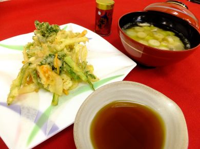 山菜天ぷら・季節の野菜かき揚げ・タケノコ汁