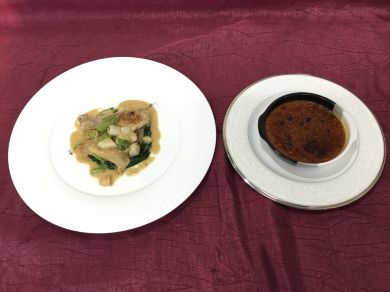 若鶏もも肉のブレゼ ノルマンディ　塩キャラメルのクレーム・ブリュレ