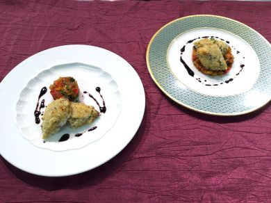 鯵とじゃがいもの重ね焼き ラタトゥイユ添え